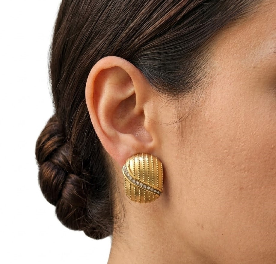 Gold Crystal Sash Dome Earrings