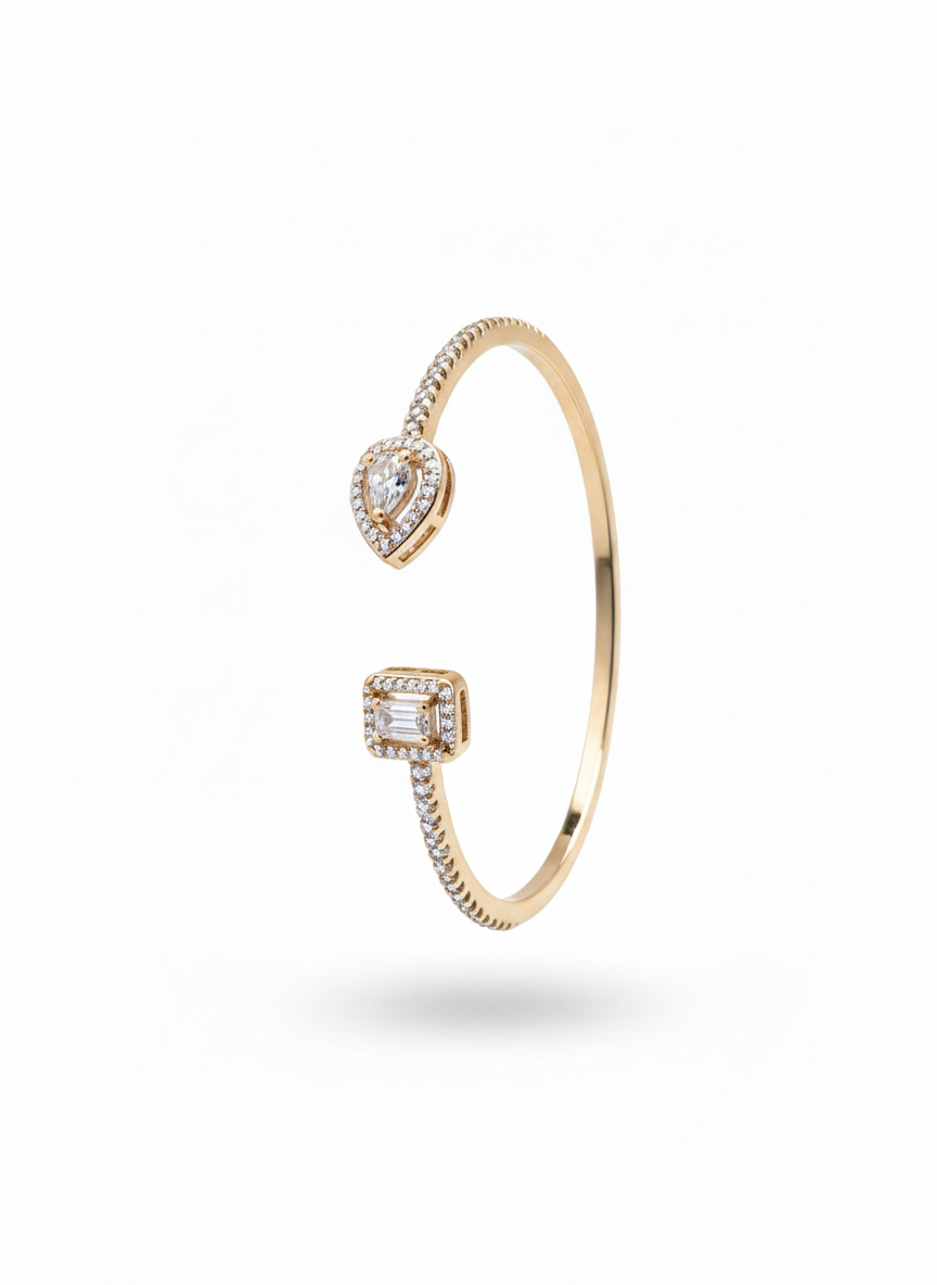 Gold Thin Bracelet with White stones