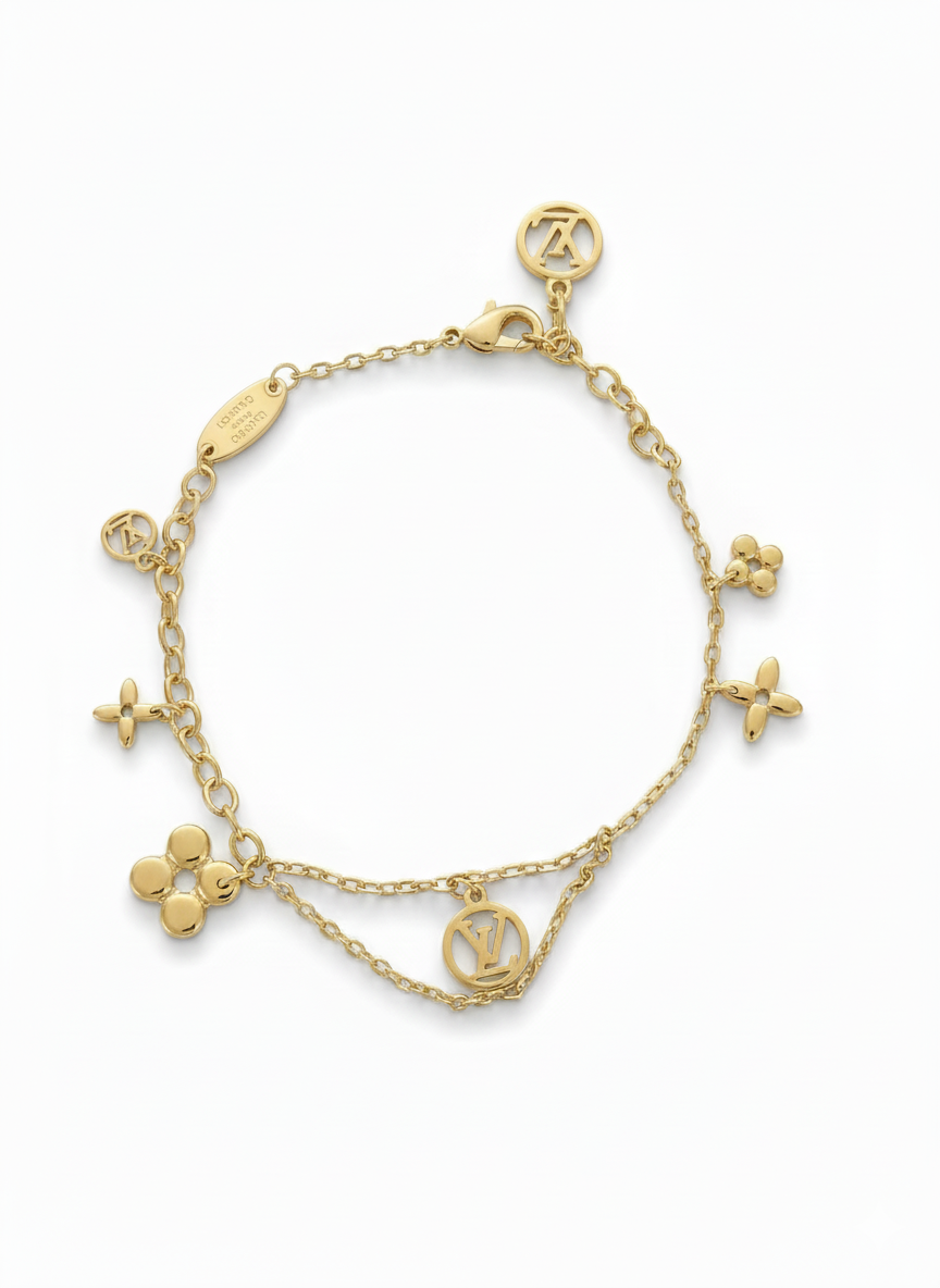 Double chain multiple charms dainty bracelet