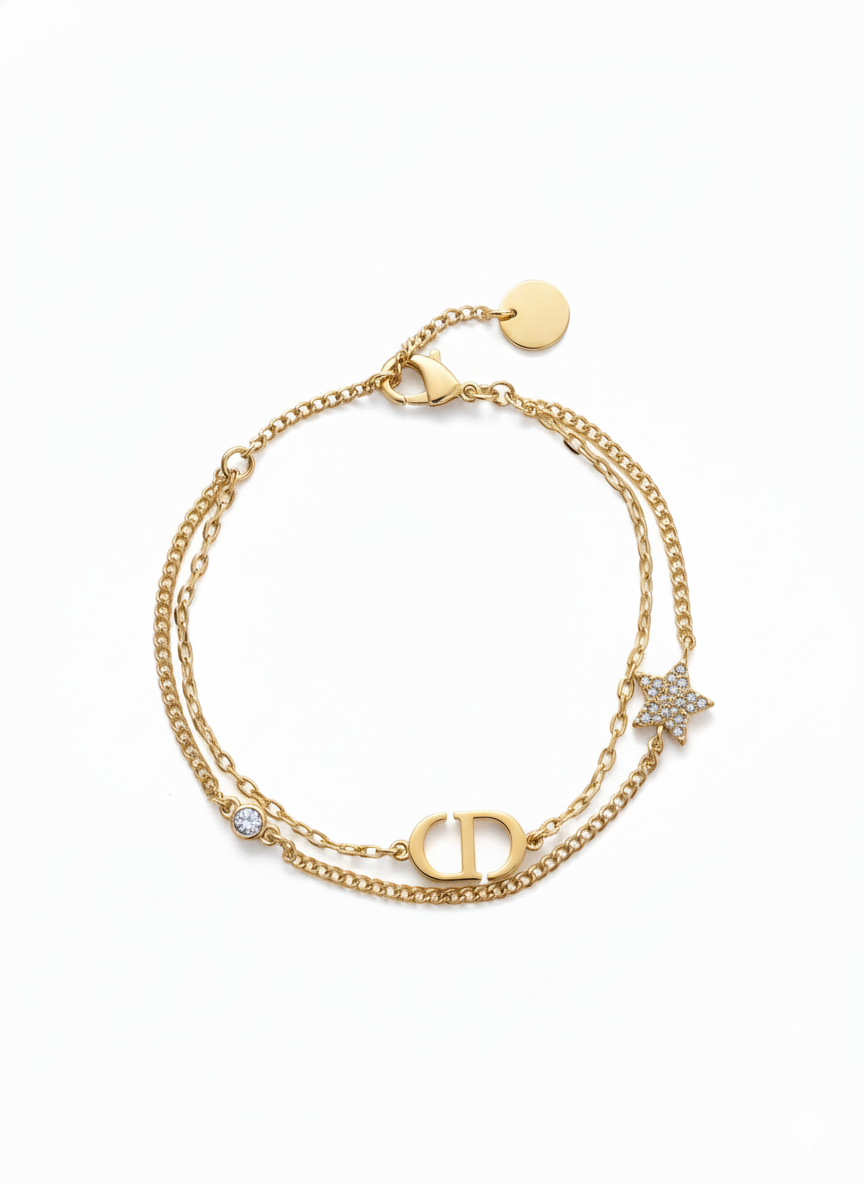 Infiniti double chain star dainty bracelet