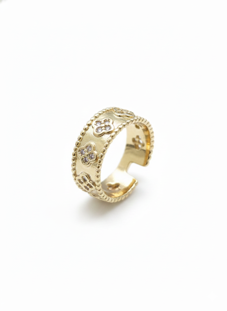 Gorgeous Gold Chunky Ring with Crystals - Statement Ring