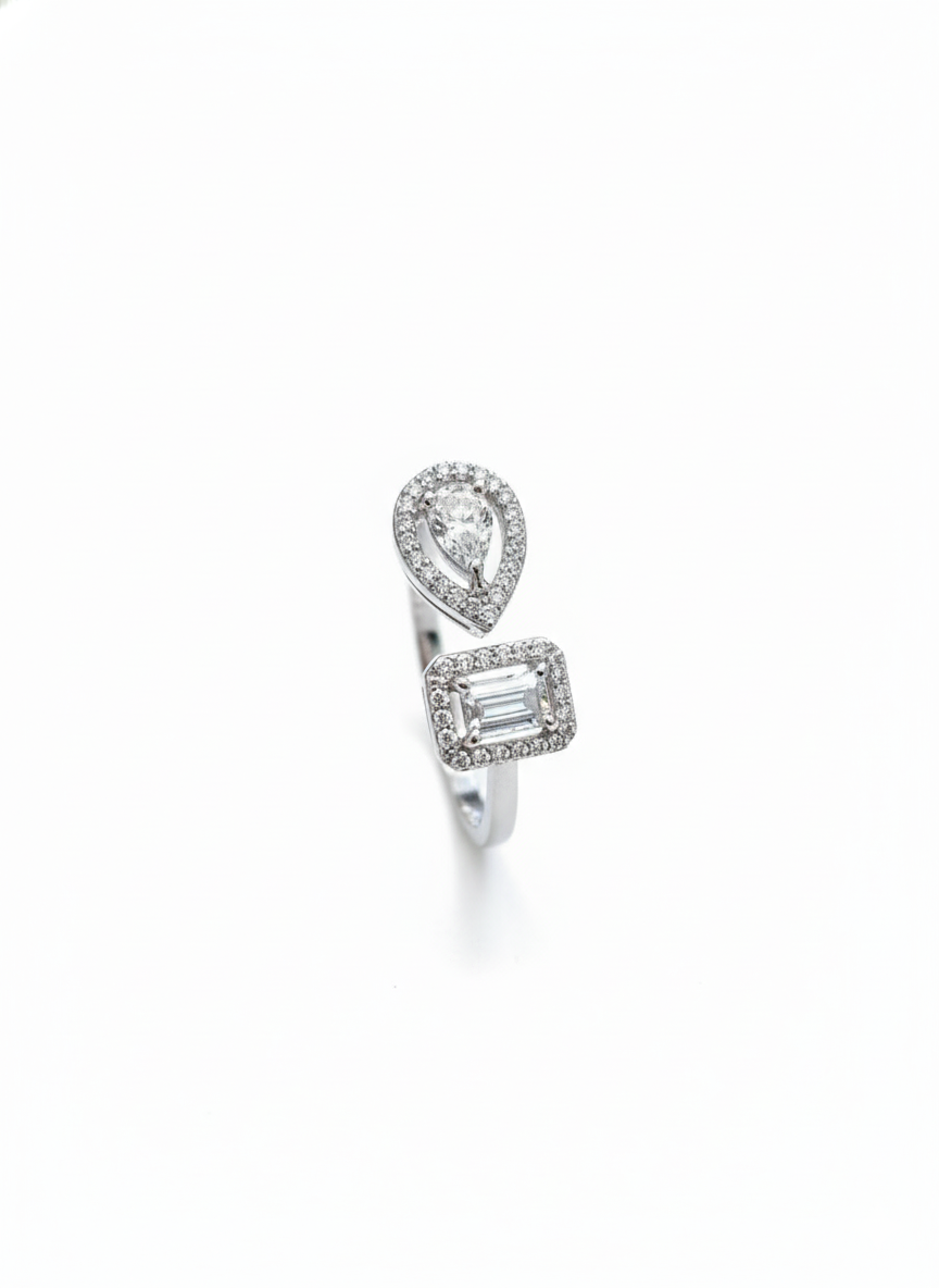 Diamond Halo Open Ring - Stone Studded Crystal Ring