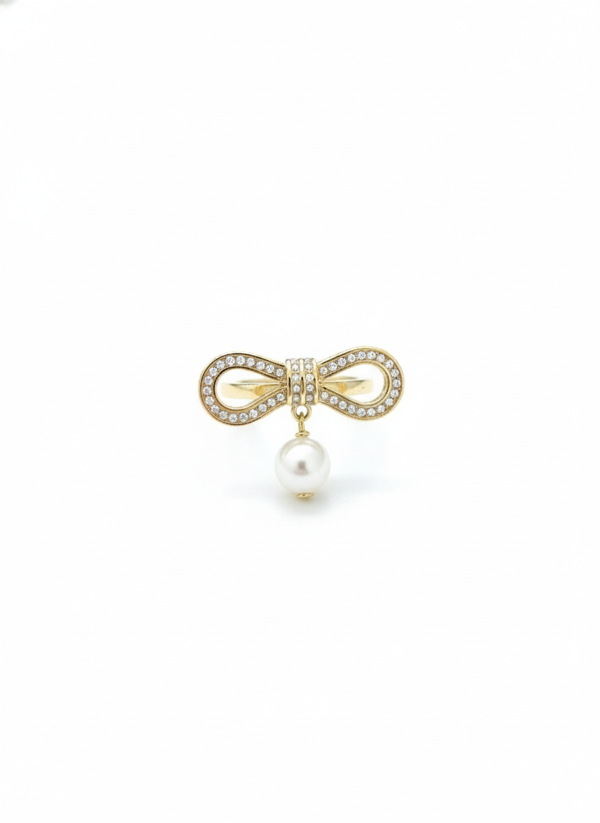 Bow-tie hanging Pearl Ring
