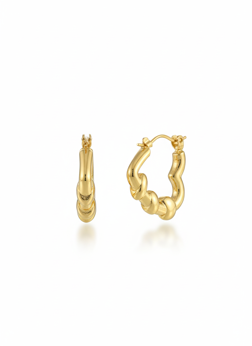 Twisted Heart Gold Hoop Earrings