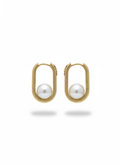 Gold Oval Hoop Earrings with Pearls