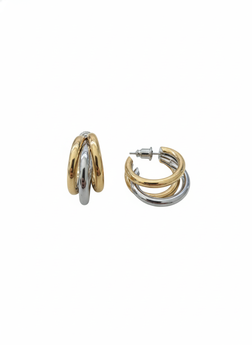 Two-Tone Triple Hoop Earrings