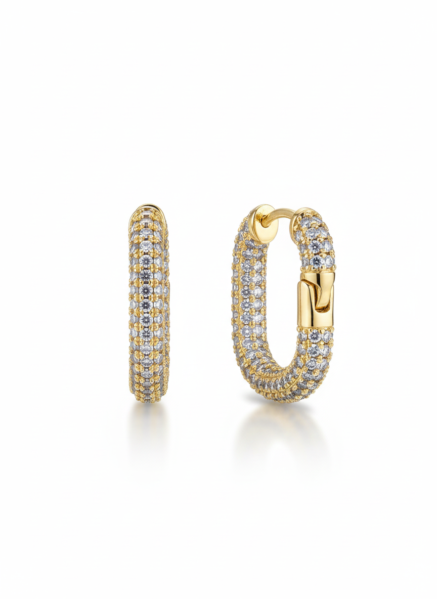 Pavé Crystal Hoop Earrings - Gold Tone