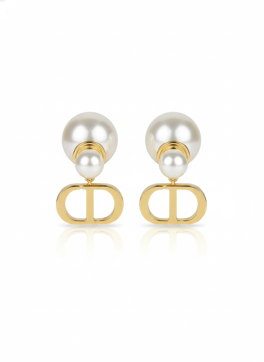 Double Pearl Gold Infiniti Earrings