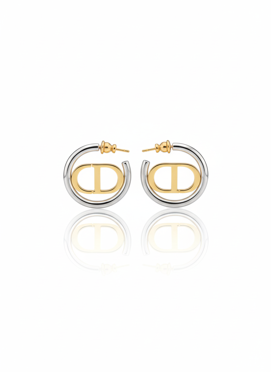 Two-Tone Designer Hoop Earrings