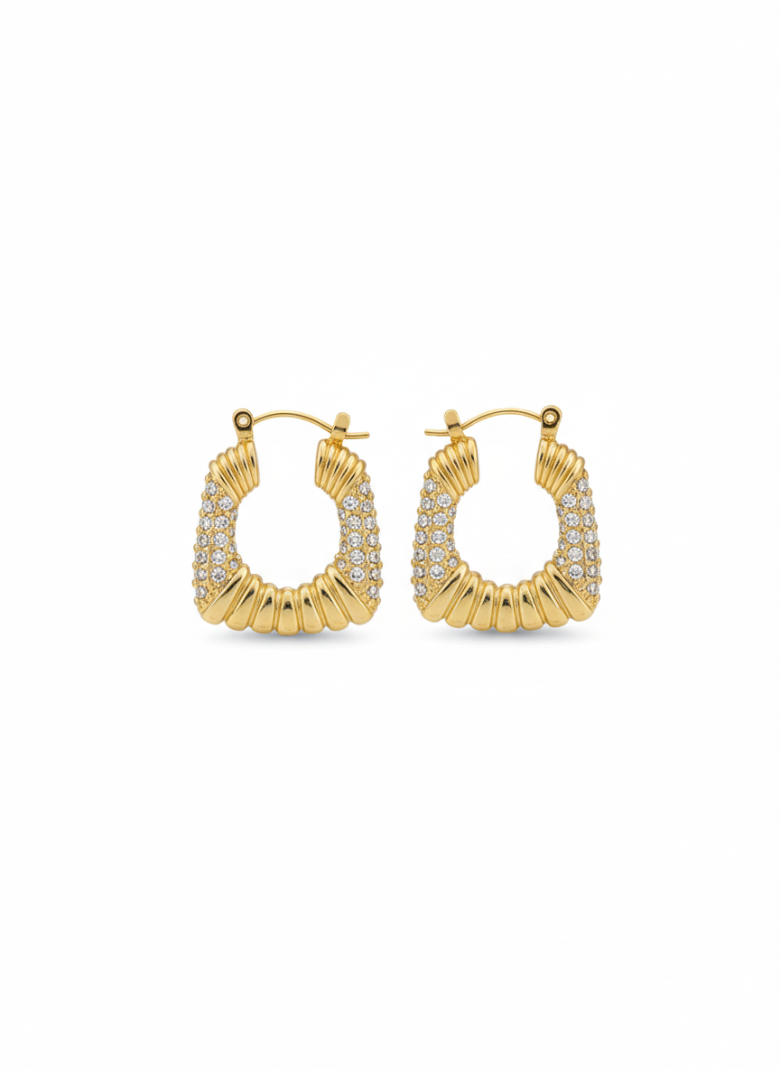 Textured Crystal Gold Hoop Earrings