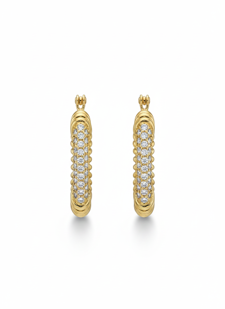 Textured Crystal Gold Hoop Earrings