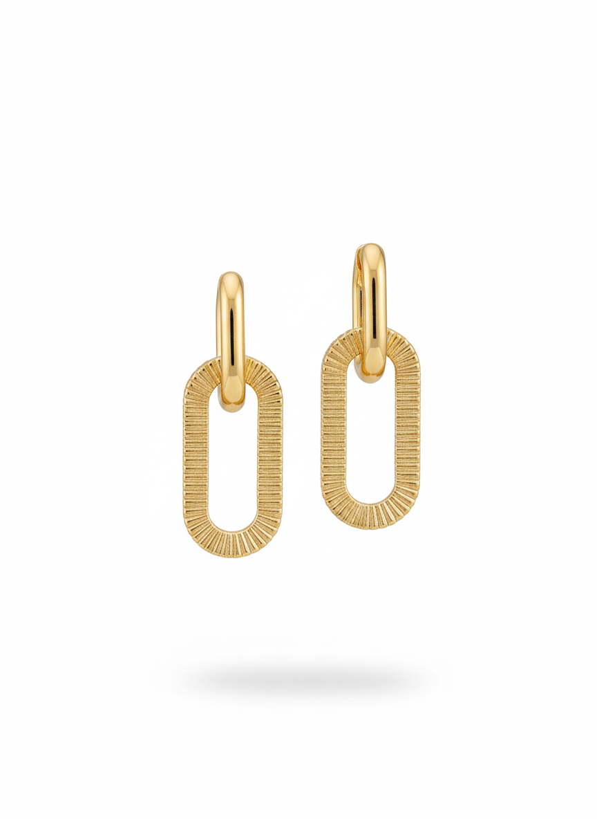 Textured Link Drop Earrings - Gold Tone
