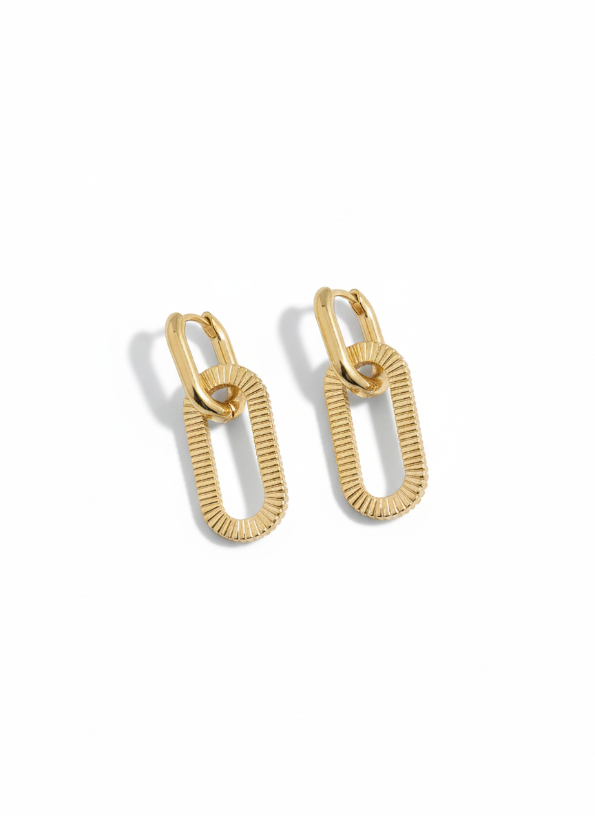 Textured Link Drop Earrings - Gold Tone