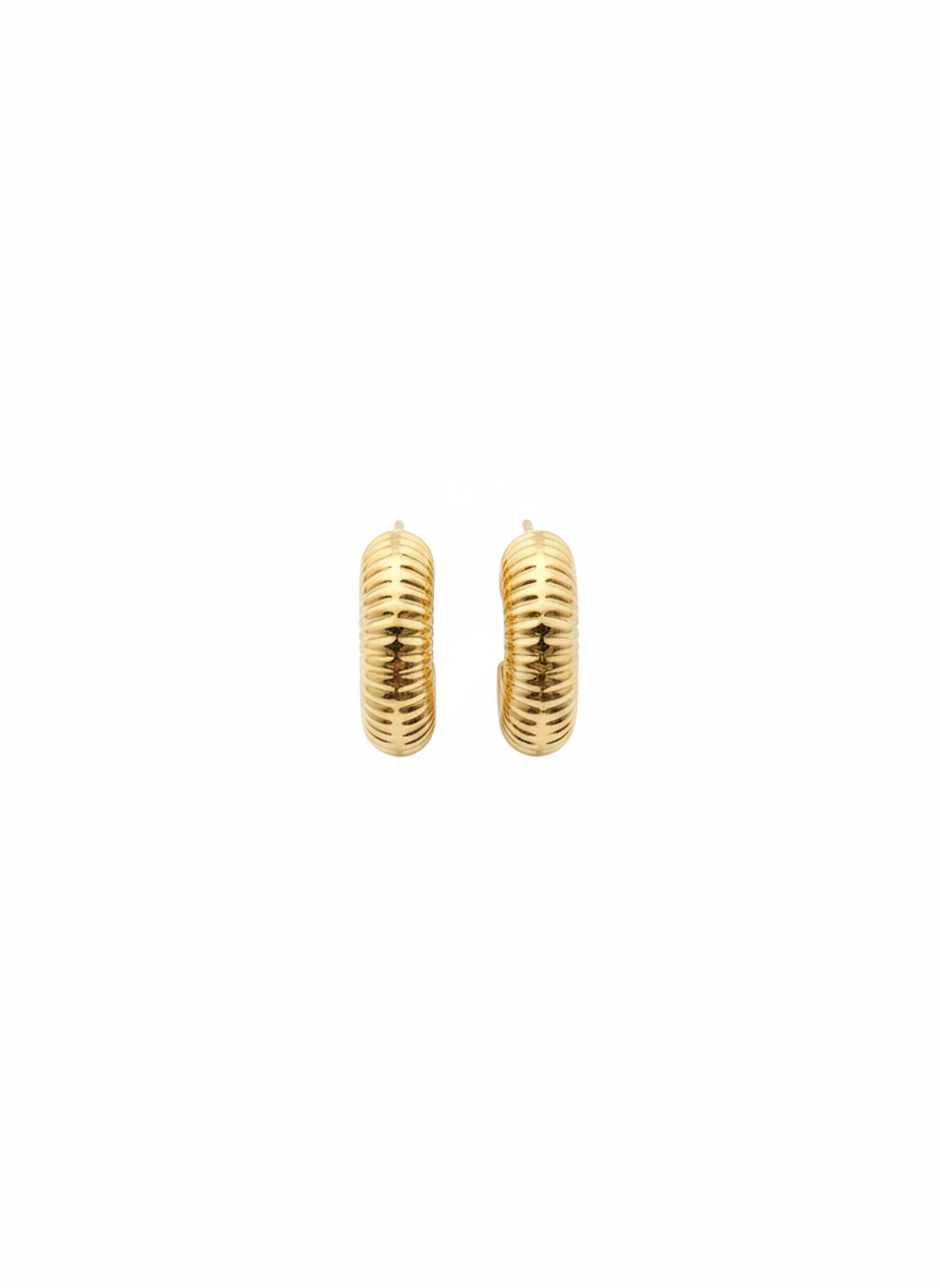 Ribbed Hoop Earrings - Trendy Gold Tone Hoops