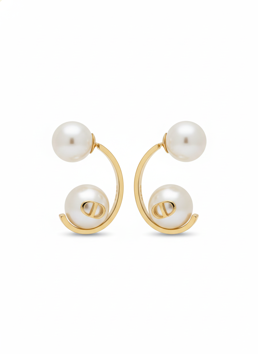Gold Pearl Curved Infiniti Earrings