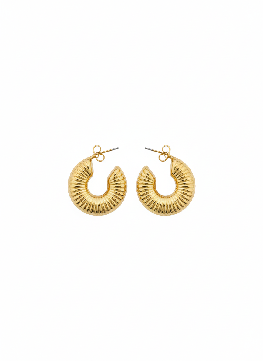 Ribbed Hoop Earrings - Trendy Gold Tone Hoops