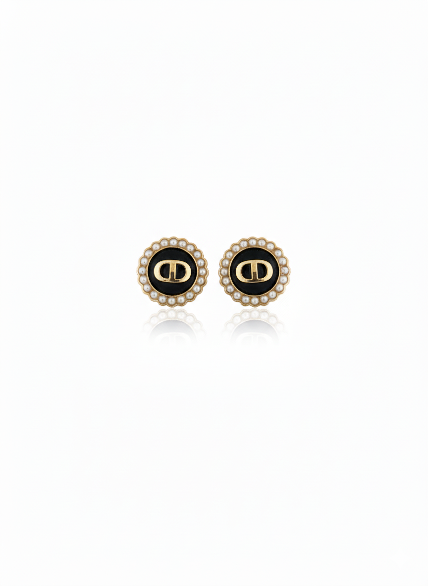 Infiniti stud earrings with pearl border