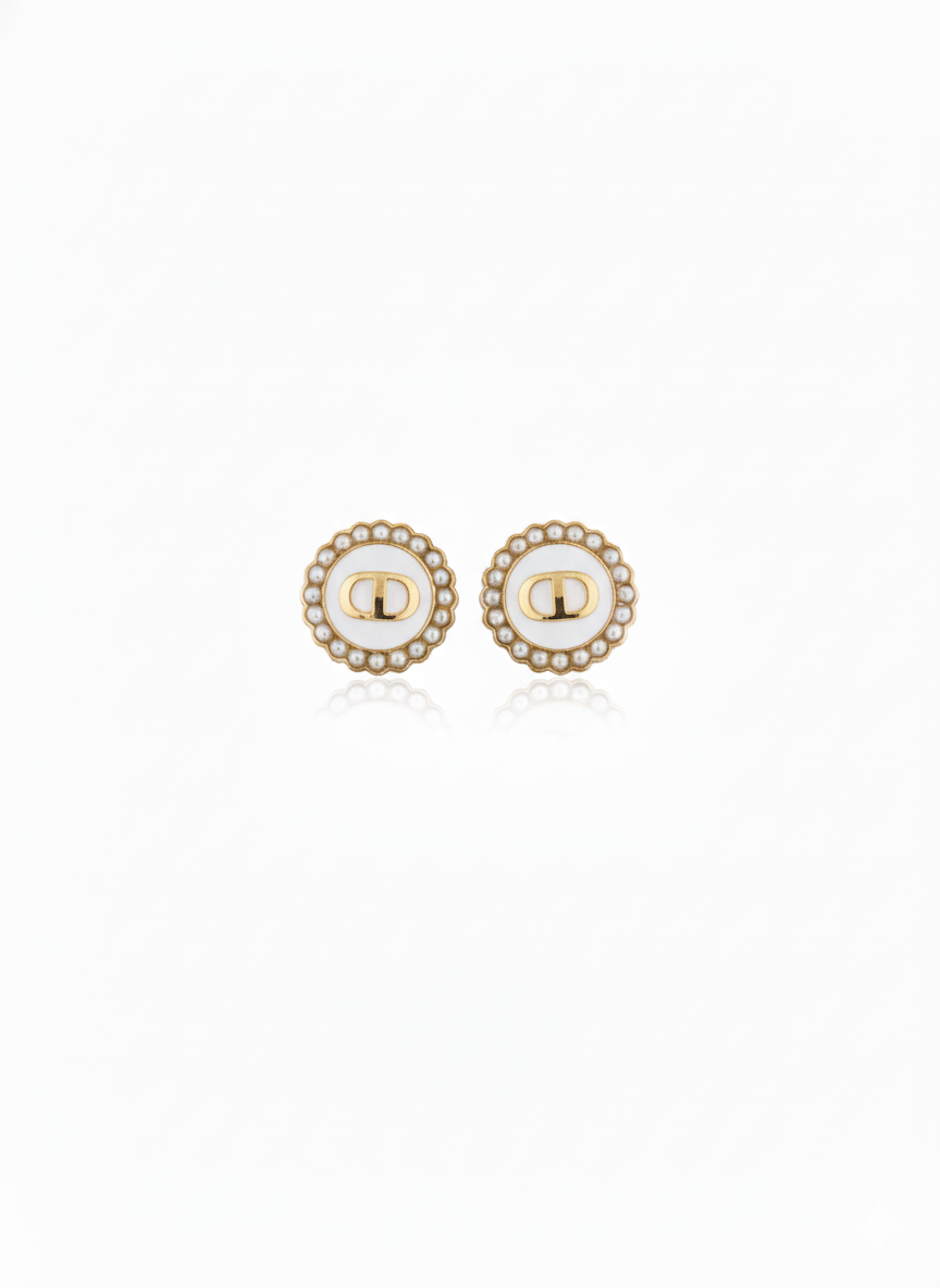 Infiniti stud earrings with pearl border