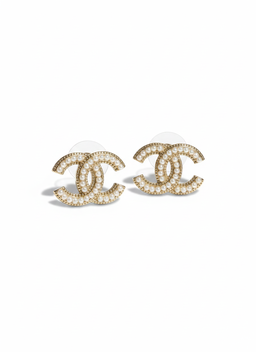 Infiniti Pearl Stud Earrings - Gold Tone