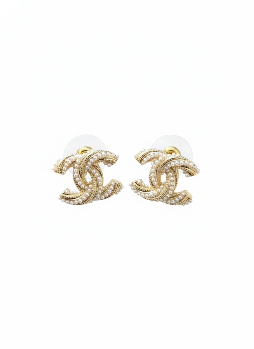 Infiniti Twisted Pearl Stud Earrings - Gold Tone