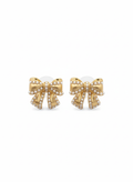 Pearl Bow Stud Earrings - Gold Tone