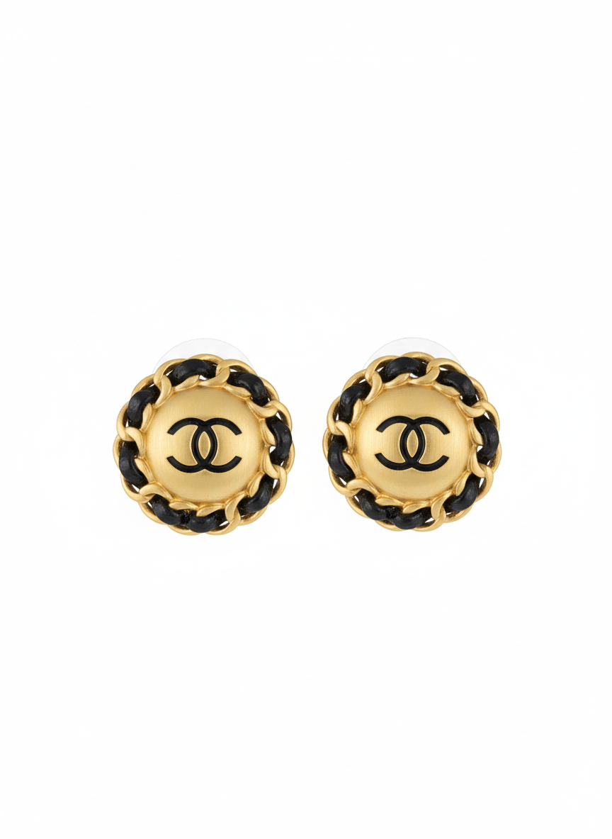 Infiniti solid Stud Earrings - Black & Gold
