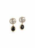 Luxury Crystal & Black Stone Drop Earrings - Gold Tone