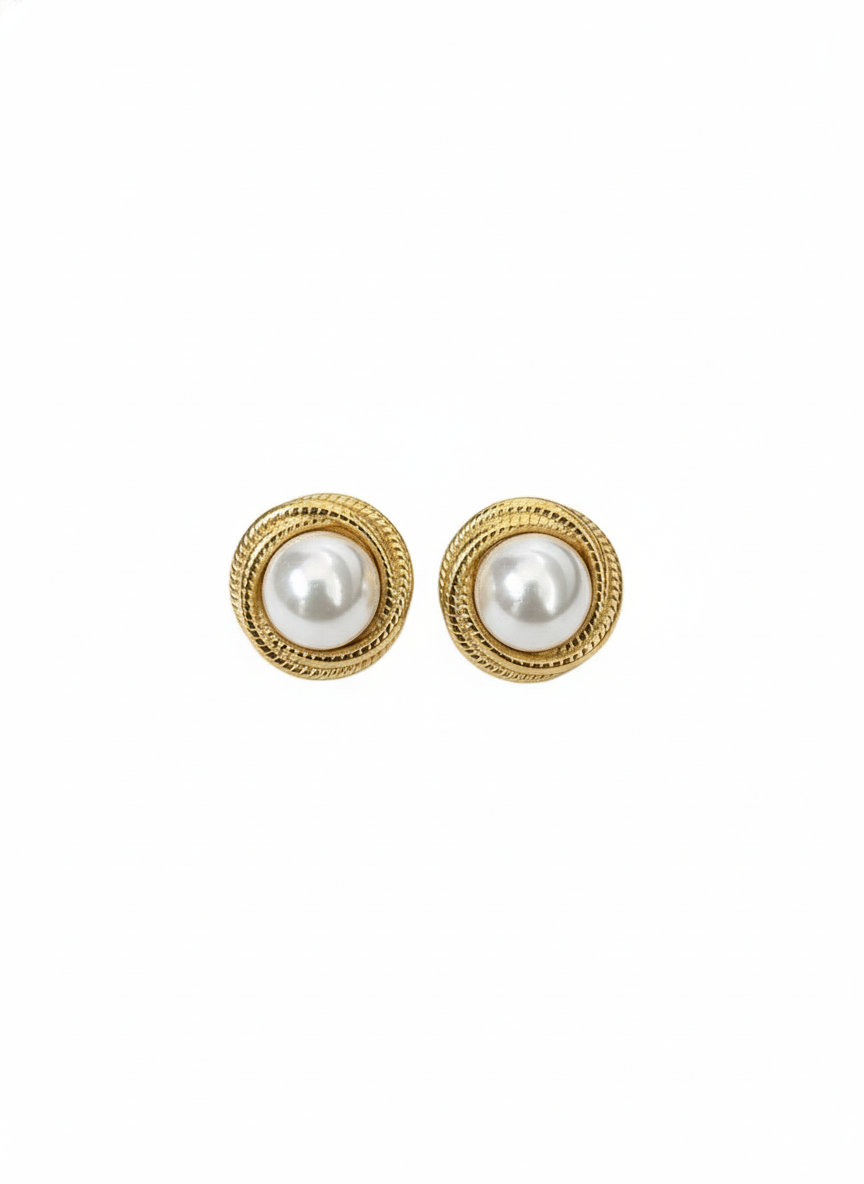 Rope Bezel Pearl Stud Earrings