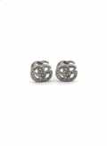 Crystal double Monogram Silver Stud Earrings