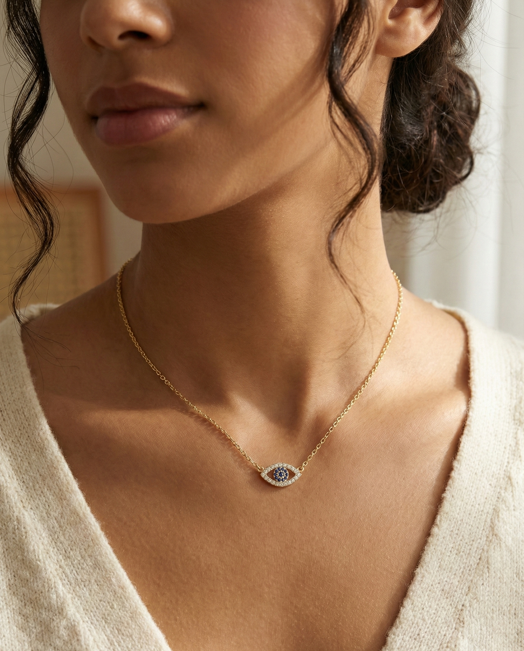 Delicate Evil Eye Crystal Necklace