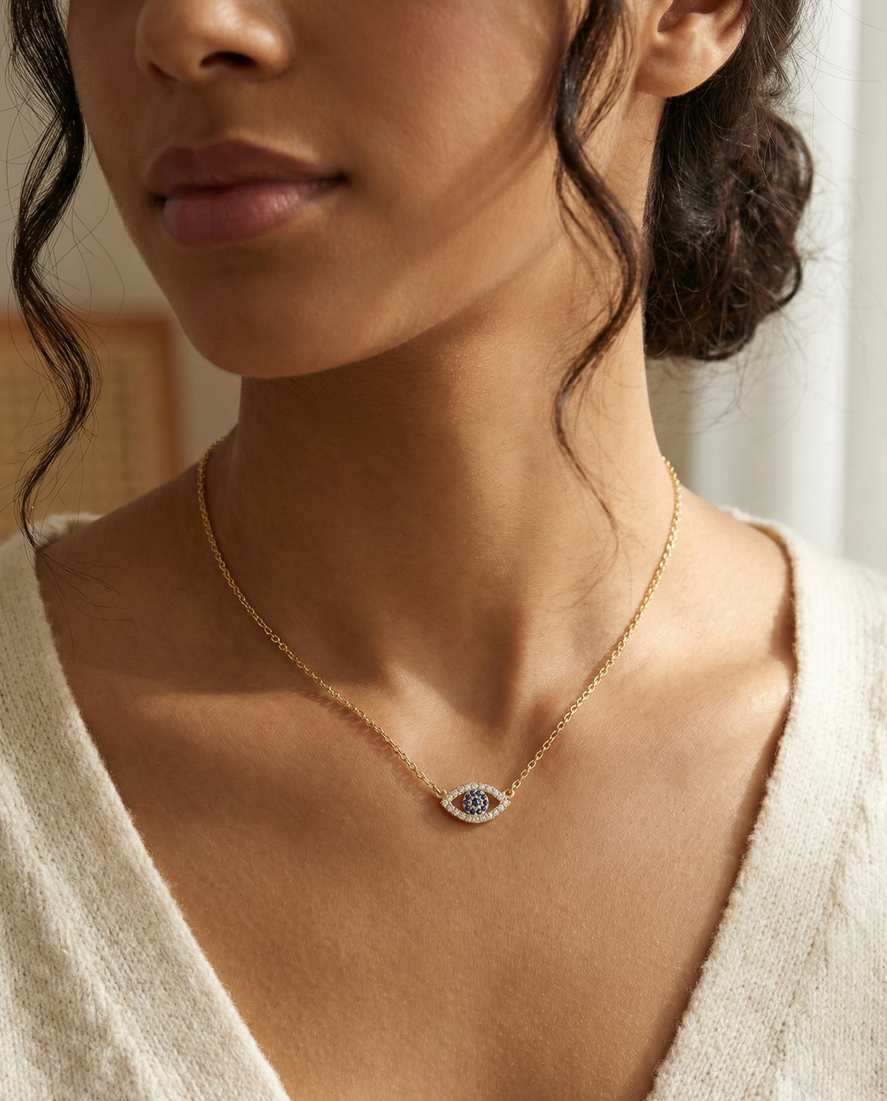 Delicate Evil Eye Crystal Necklace