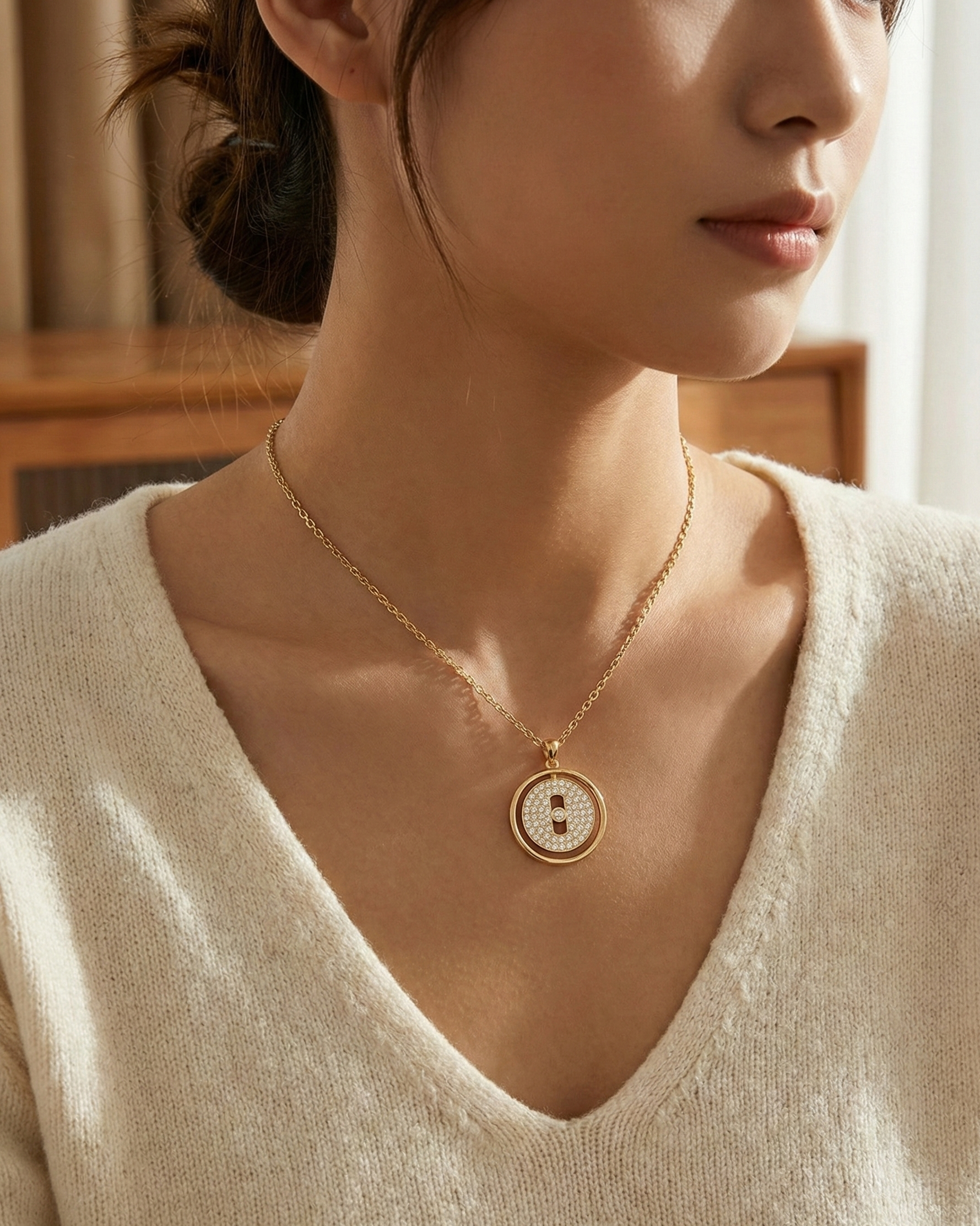 Crystal Disc Gold Pendant Necklace