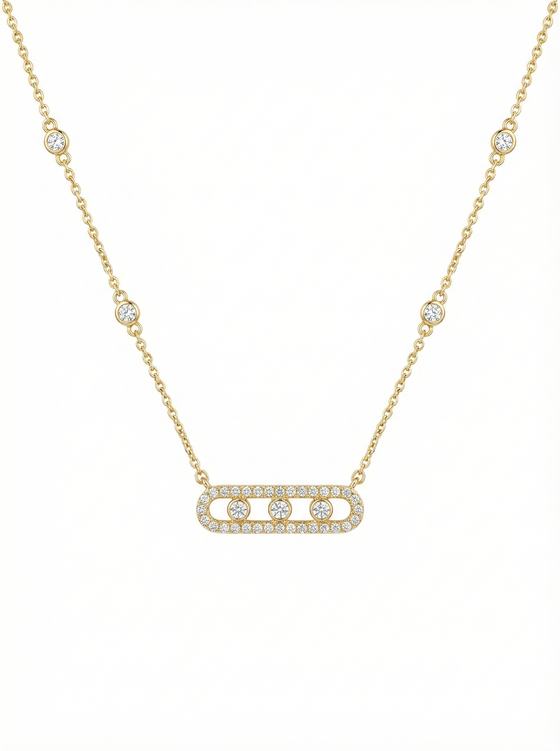 3 Floating Crystal Link Chain Necklace