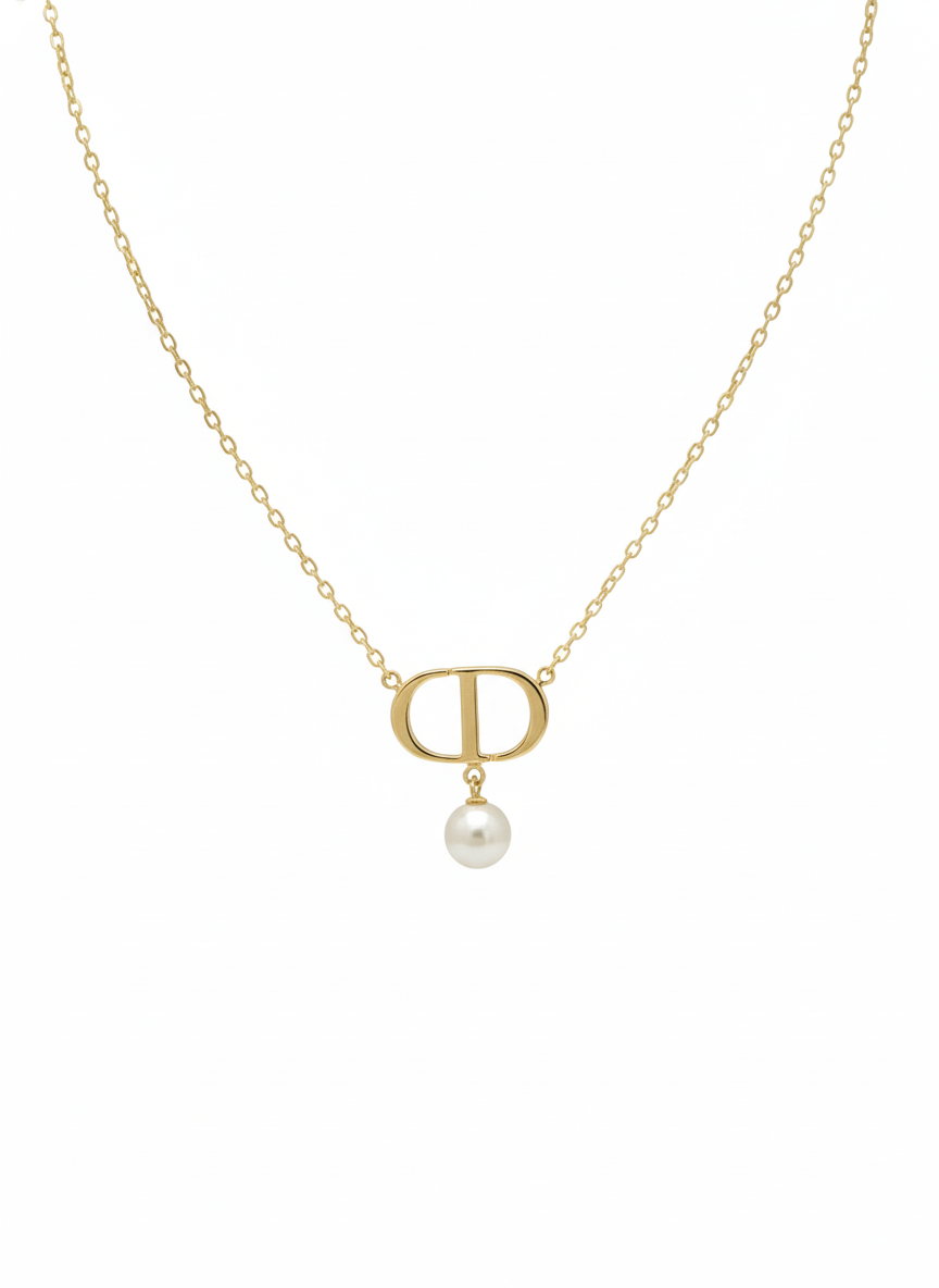 Infiniti Logo Pearl Drop Necklace