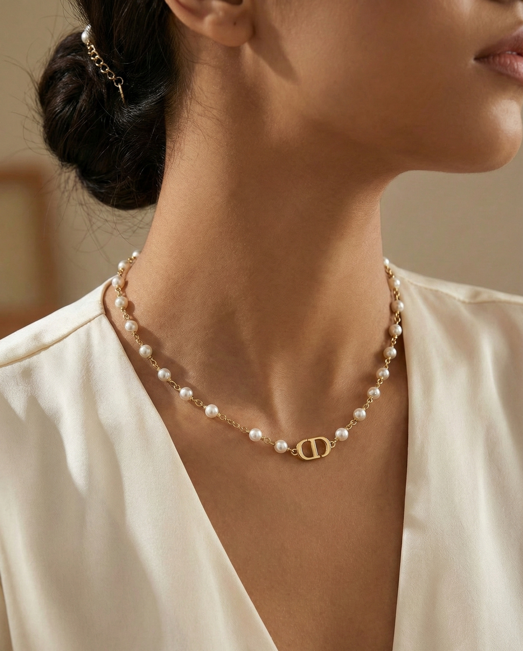 Infiniti Logo Pearl Station Necklace