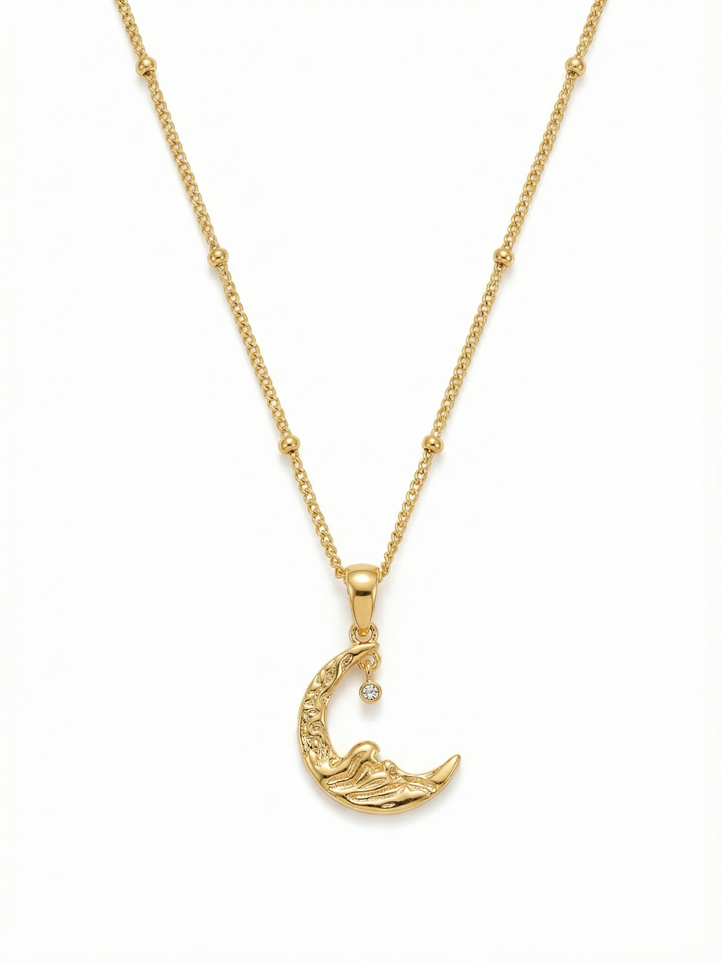 Ornate Crescent Moon Crystal Necklace