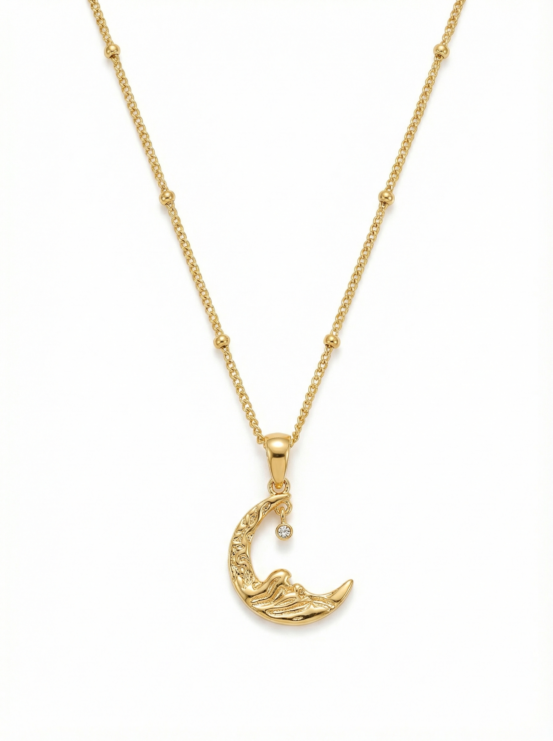 Ornate Crescent Moon Crystal Necklace