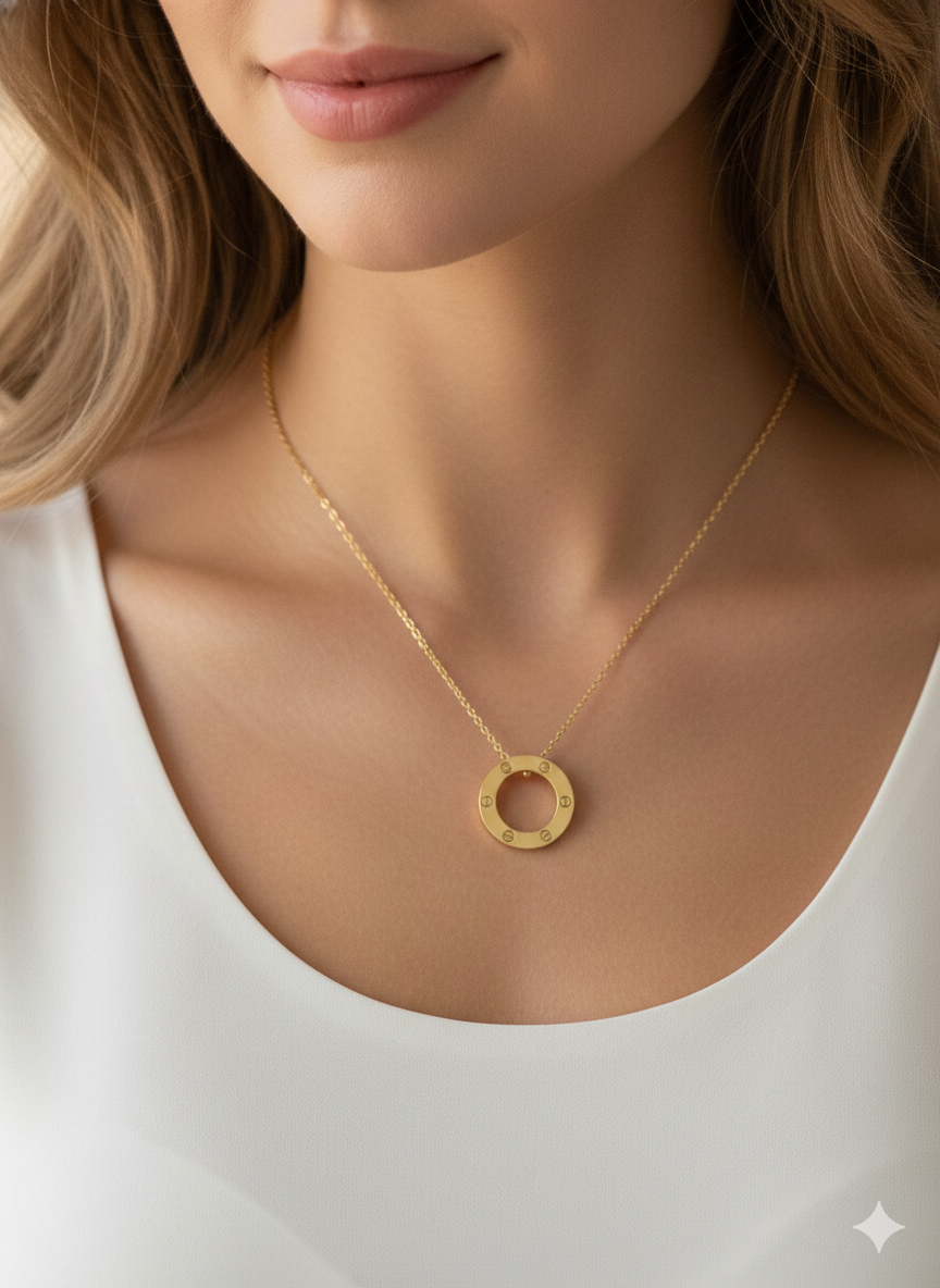 Gold Screw Circle Pendant Necklace