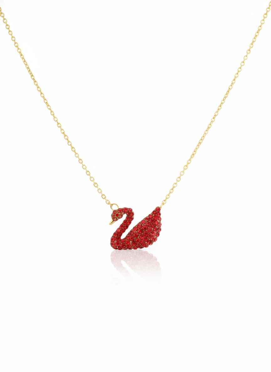 Red Crystal Swan Pendant Necklace