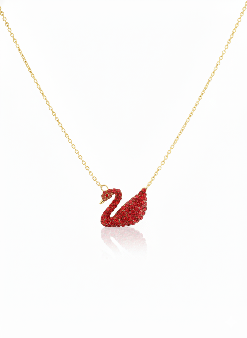 Red Crystal Swan Pendant Necklace
