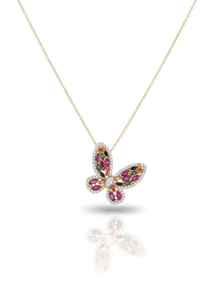 Multicolor Gemstone Butterfly Necklace