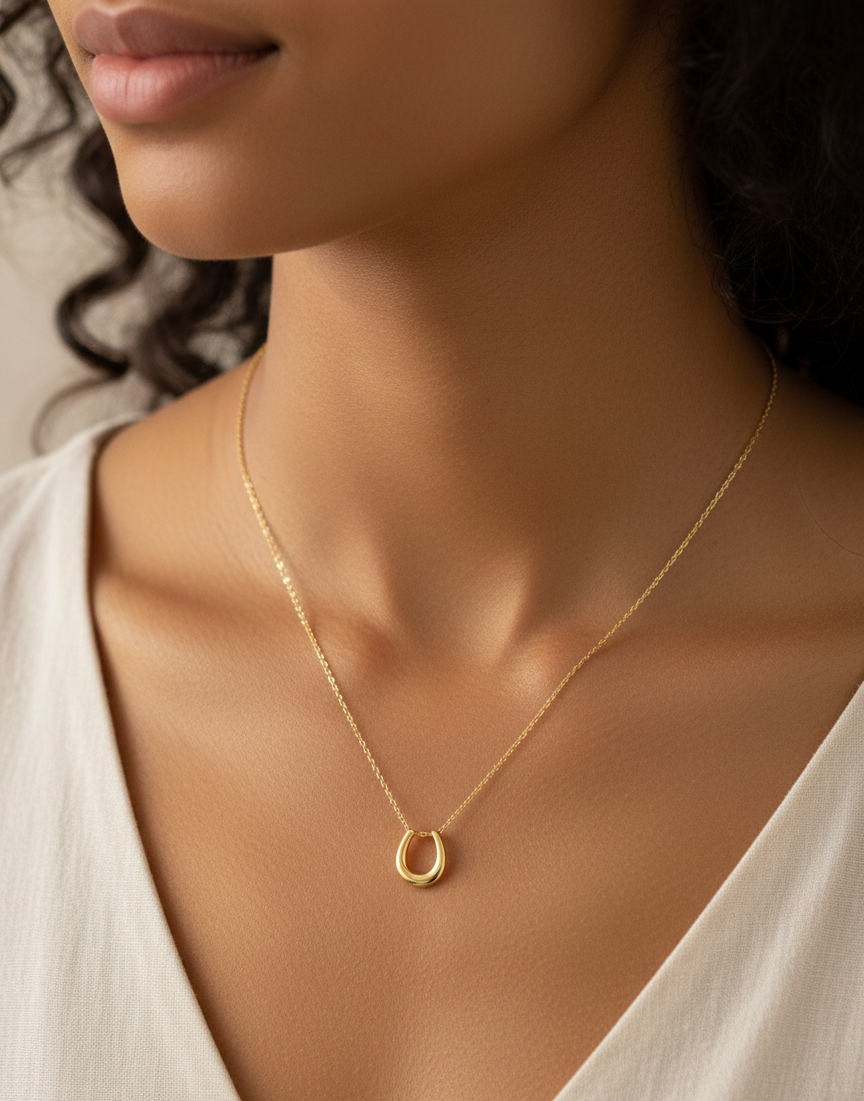 Gold Horseshoe Pendant Necklace