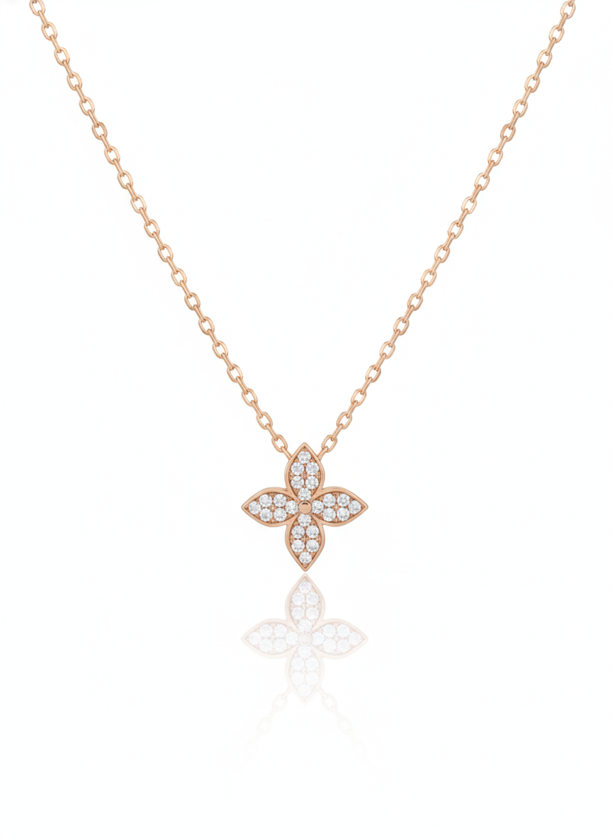 Rose Gold Crystal Flower Necklace