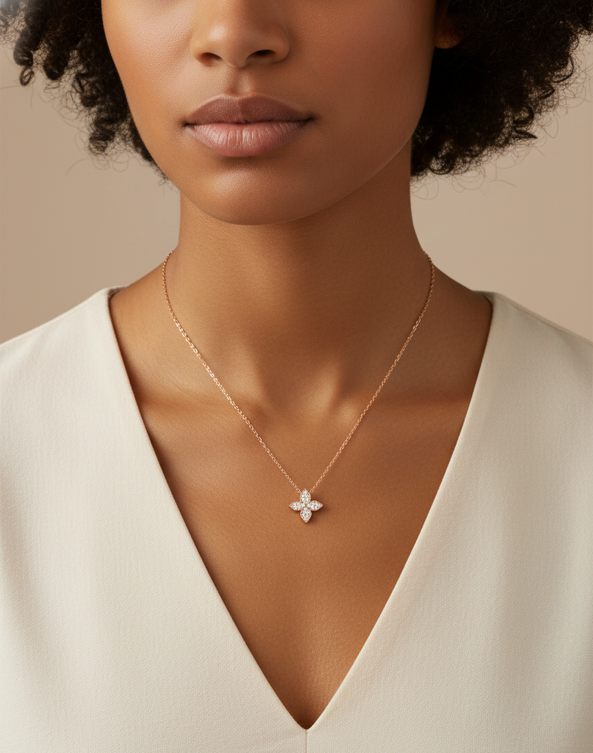 Rose Gold Crystal Flower Necklace