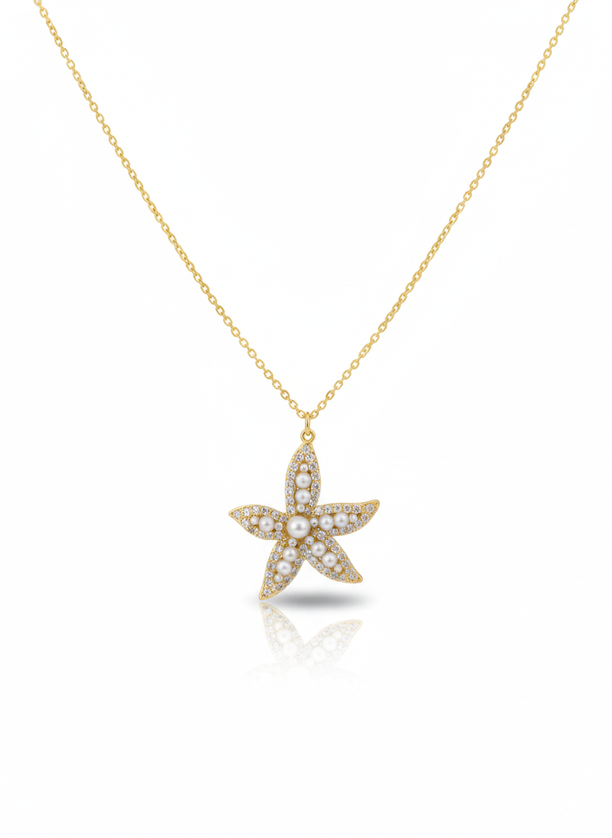 Pearl and Crystal Starfish Necklace