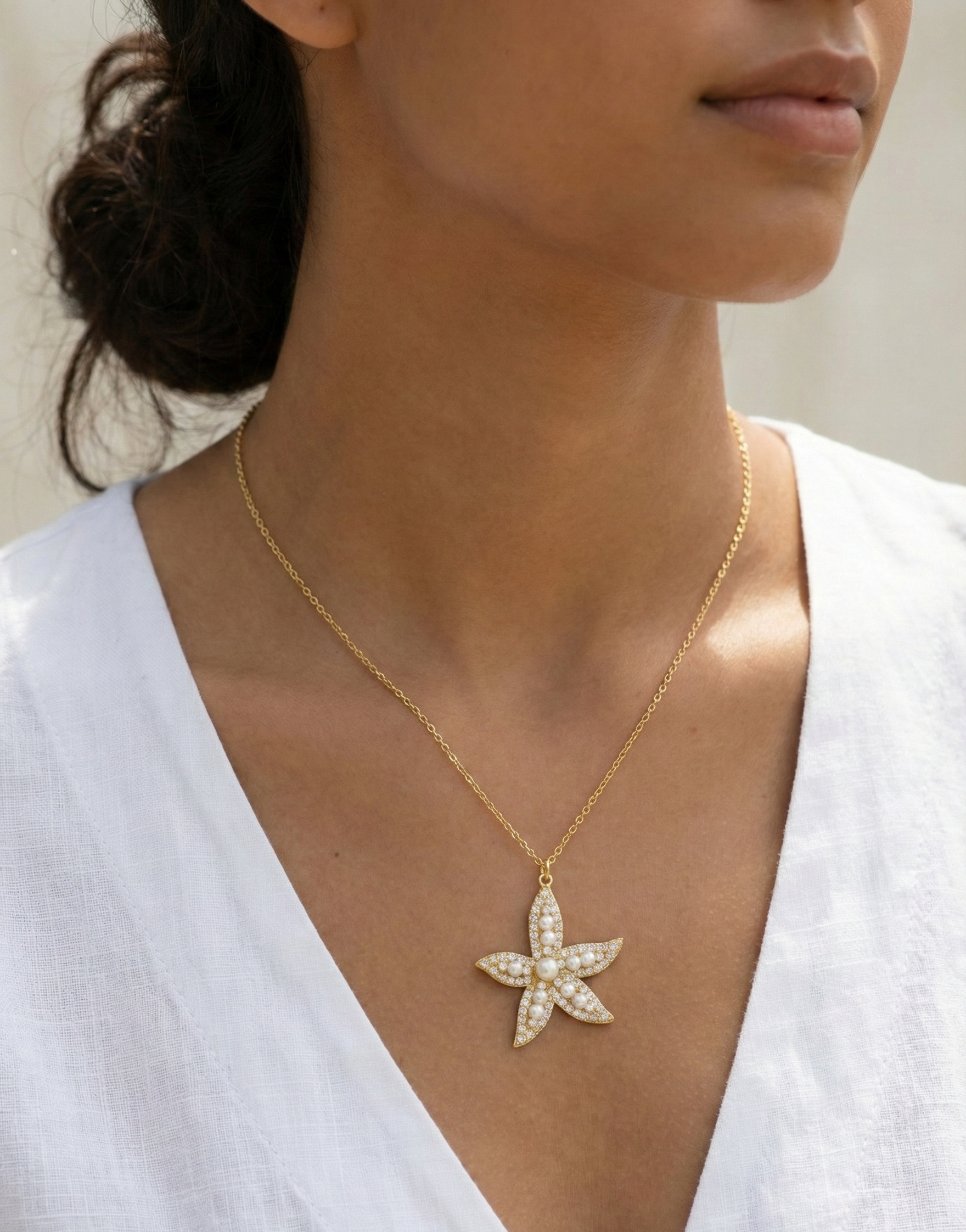Pearl and Crystal Starfish Necklace