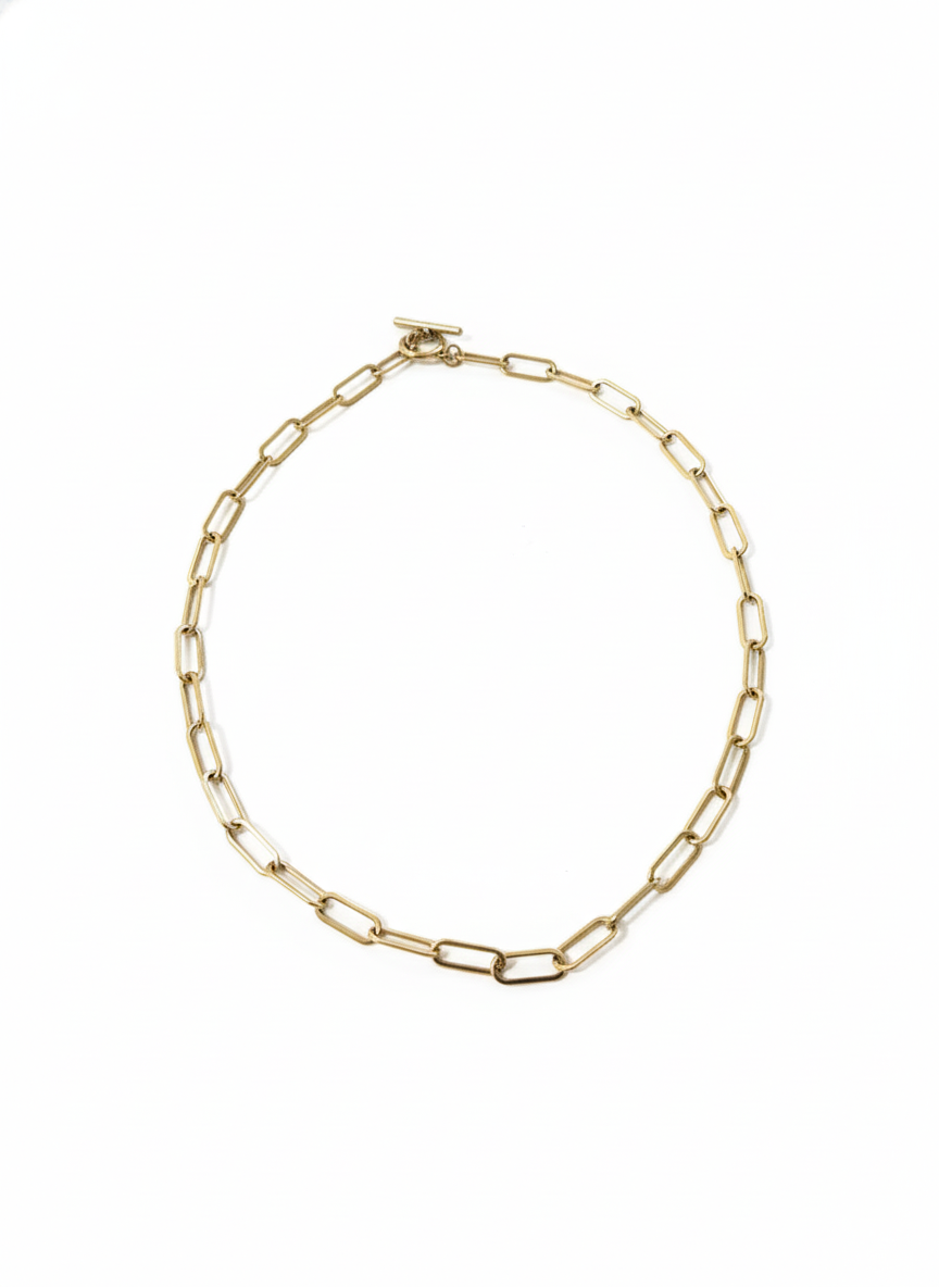 Gold Paperclip Chain Necklace with Toggle