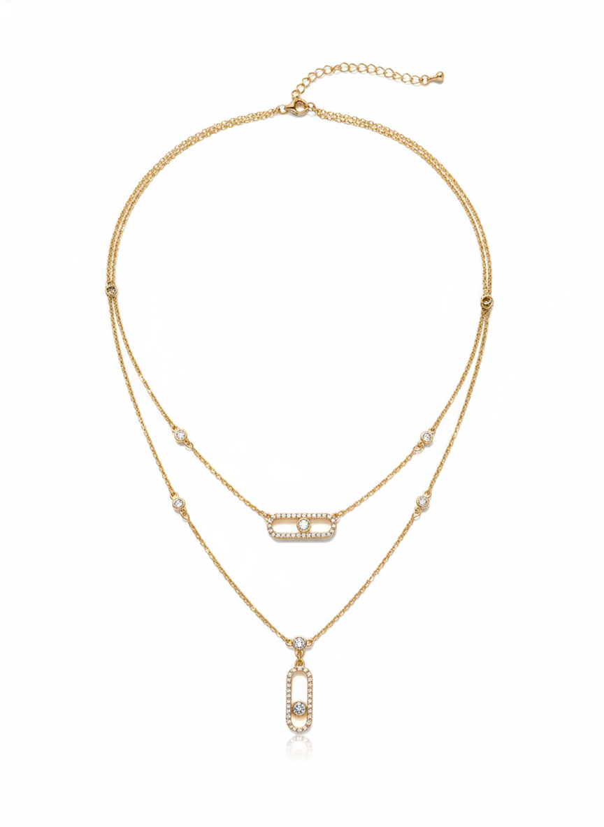 Layered Crystal Link Necklace