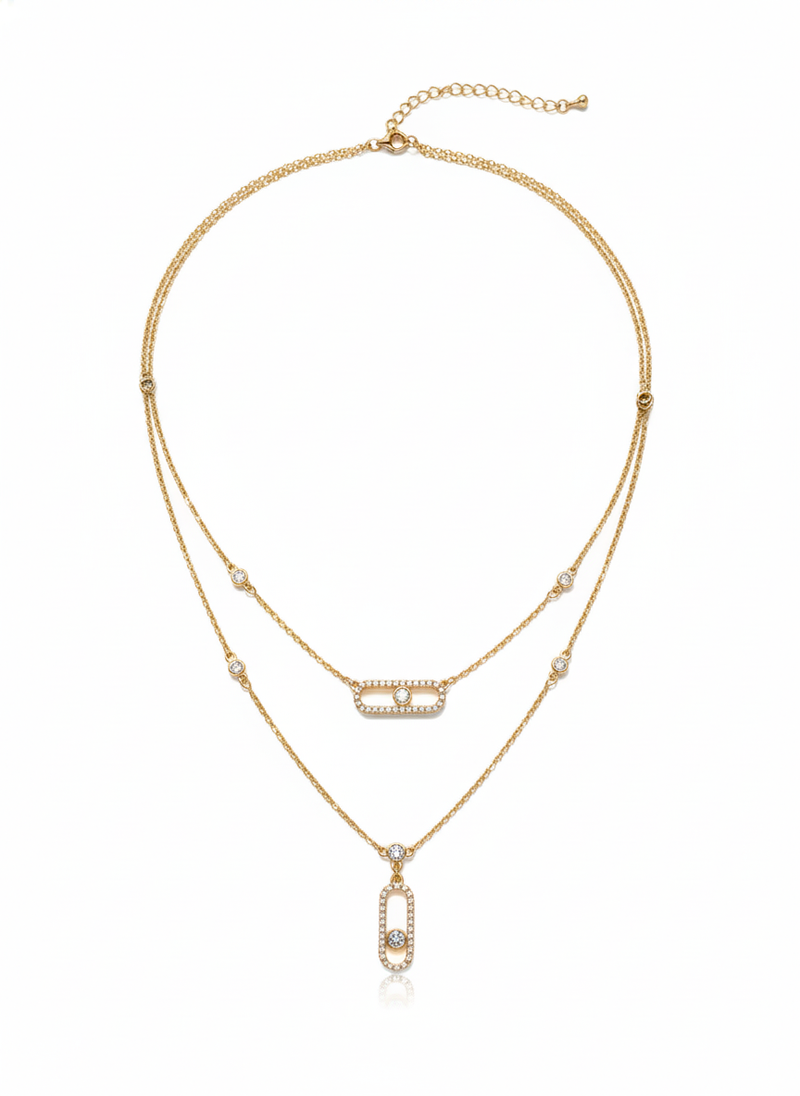 Layered Crystal Link Necklace
