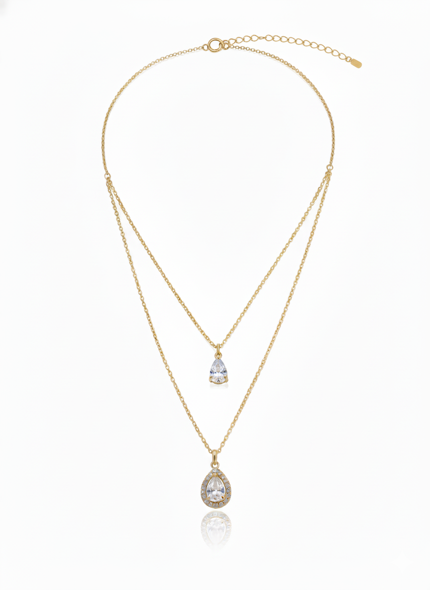 Layered Teardrop Crystal Necklace